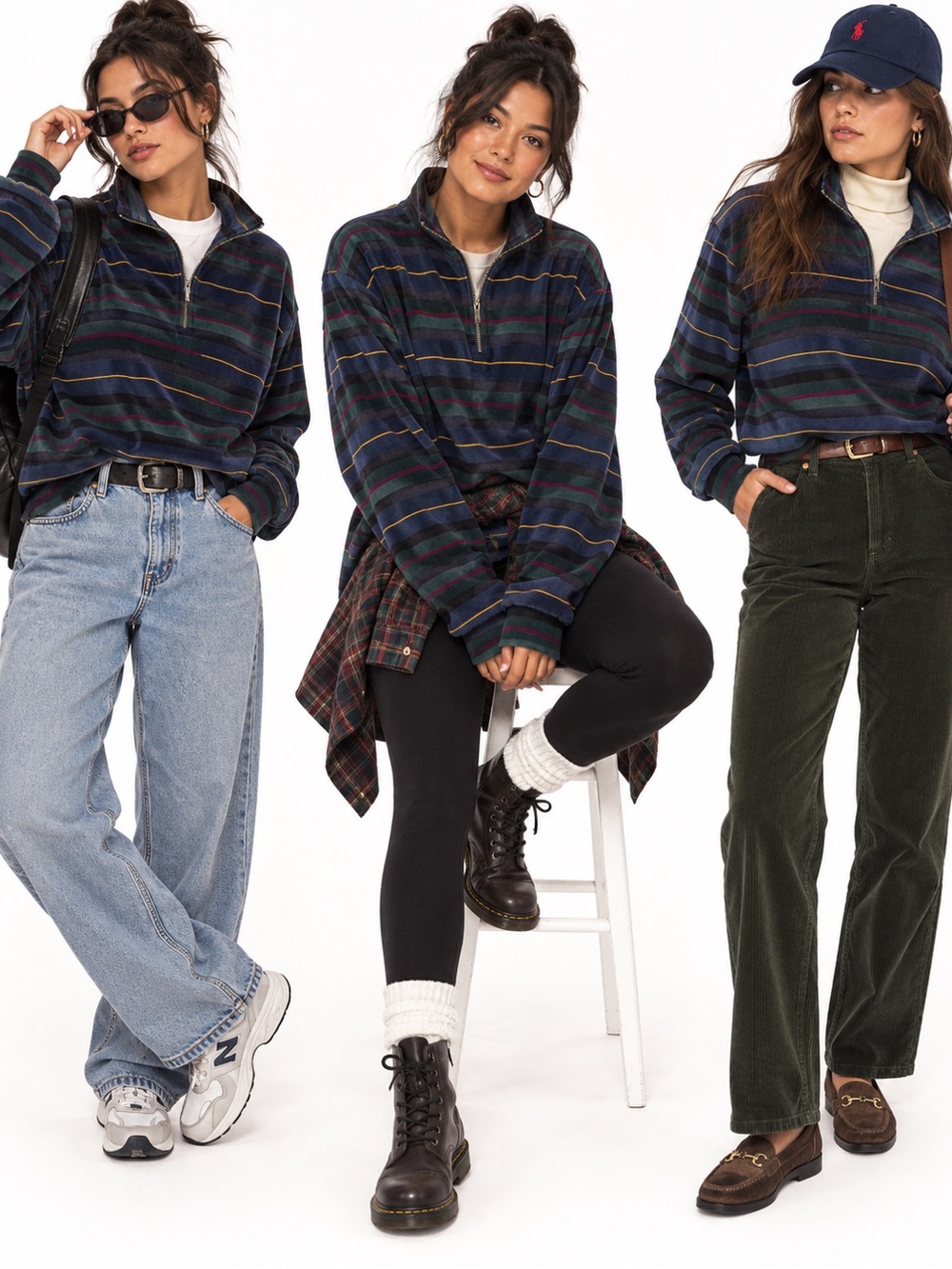 Vintage 1990s Jones New York Striped Quarter-Zip Pullover Sweatshirt